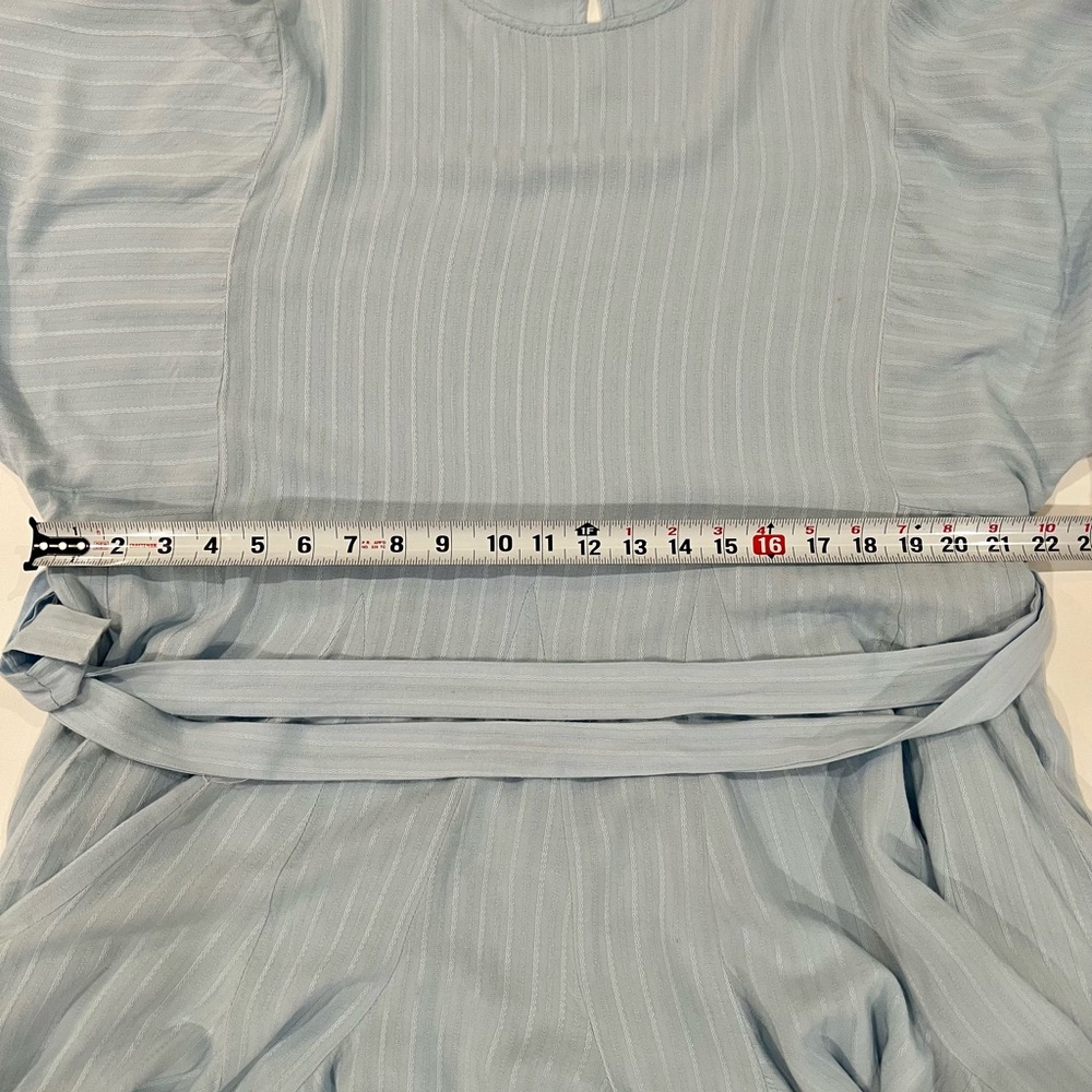 Mittoshop Boho Ruffled Hem Textured Flowy Pastel Blue Long Sleeve Dress Tie - Picture 8 of 16